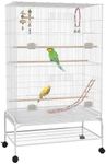 PawHut Large Bird Cage Budgie Cage with Stand, Toys, Wheels, Accessories, Storage Shelf for Canaries, Finches, Lovebirds, Parakeets - White, 79 x 49 x 133 cm