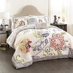 Lush Decor Aster Comforter Set-Flower Pattern Reversible 5 Piece Bedding-Full Queen-Coral and Navy