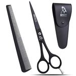 PromaxFit Hairdressing Scissors – Barber Scissors for Hair Cutting – Professional Hair Scissors with Adjustable Screws – Black Stainless Steel Hair Cutting Scissor – Hairdressing scizzors with Comb