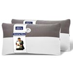 GADDA CO Hollow Fiber King Size Bed Pillows with Zip | Set of 2 | Soft & Fluffy Sleeping Pillows for Adults | White & Grey | 36 x 20 Inches | Microfiber Fill | Comfortable, Durable