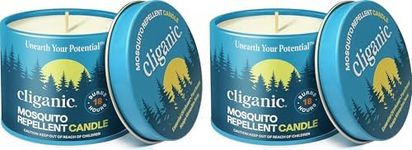 Cliganic Natural Mosquito Repellent Candle (Pack of 2) | Citronella, DEET Free, Essential Oil Infused for Outdoor, Camping | Burns 18 Hours