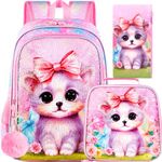 3PCS Girls Dog Backpack, Water Resistant Girls Sequins Bookbag Set with Lunch Box，Cute Kids Elementary School Bag for Preschool Toddler