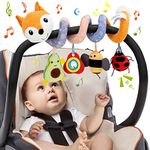 Funsland Spiral Pram Toys for Babies, Musical Infant Car Seat Toys Stroller Spiral Hanging Toys for Baby Girl 3-12 Months, Sensory Early Education Fox Crib Spiral Pushchair Toys Toy for Baby