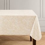 Elrene Home Fashions Camile Floral Damask-Scroll Water- and Stain-Resistant Vinyl Tablecloth with Flannel Backing, 52 Inches X 70 Inches, Rectangle, Ivory