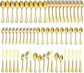 Gold 60-Pieces Flatware Set for 12, Silverware Set Cutlery Set Include Knife Fork Spoon for Kitchen, Hotel, Restaurant, Dishwasher Safe