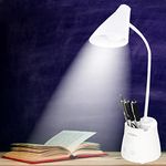 Pick Ur Needs Plastic Study Table Lamp For Student Touch On/Off Children Eye Protection Student Study Reading Dimmer Rechargeable Led Table Lamps Usb Charging Cable, White