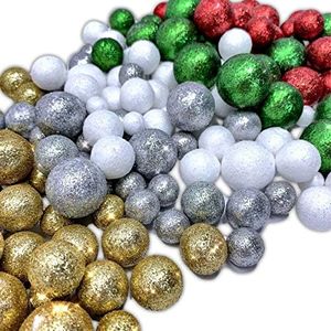 Multi Colored Foam Balls 5 Bag Set of Silver Red Green Gold White Glittered Vase Filler Decorative Balls Table Scatter Decorations Party Décor Glittery Colored Snow Balls