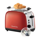 Russell Hobbs 2 Slice Toaster Colours Plus | Stainless Steel Red (Extra Wide Toast Slots, Including Bun Attachment, 6 Browning Levels + Defrost Function, Lift & Look Function, 1600W) | 26554-56