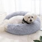 ZEXSAZONE Round Donut Pet Bed for Cats and Puppies Dogs, Cozy and Plush, Raised Bedside Support, Both Sides Use Like 2 in One, Washable, Sizes for Small, Medium, and Large Pets. (Small, Grey)