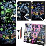 Noctilucent Scratch Rainbow Art Paper Scratch Painting for Adults & Kids Set Creative Scratch Decorative Painting with 5 Tools (Black cat&Dog)