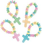 Fun Express Candy Cross Bracelets Individually Wrapped 12 Pack - Religious Scripture Candy Jewelry for Kids Church VBS Sunday School Easter Party Favors | Stretchable Fruit-Flavored Goodie Bag