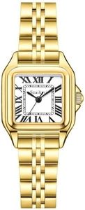 Szaikyri Classic Square Watches for Women with Roman Numerals Ladies Casual Dress Watch (Gold White)