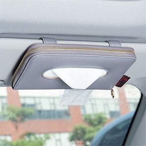 Cartisen Car Tissue Holder, Sun Visor Tissue Holder, Car Visor Napkin Holder, PU Leather Backseat Tissue Case Holder for Car Vehicle with Zipper (Grey)