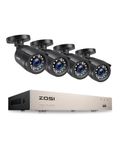 ZOSI 8CH CCTV Camera System with 4 x 1080P HD Outdoor Security Bullet Cameras, AI Human Vehicle Detection, 80ft Night Vision, Remote Monitoring, NO Hard Drive, Weatherproof