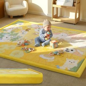 PaPaMat 1.5" Thick Educational Extra Large Baby Floor Play Mat 79x158, Flannel Padded Memory Foam Kids Mat, Non-Slip Plush Playmat for Nursery Playroom Classroom ((Dog)