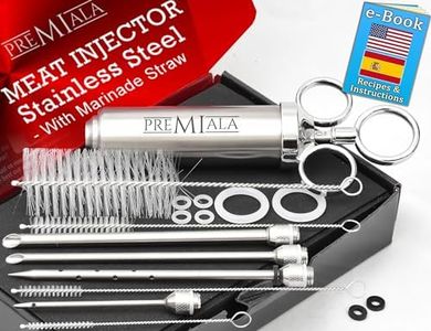 Premiala 304-Stainless Steel Meat Injector - With Marinade Straw! 4 Needles, Spare Orings, Ebook, Spares Available! The Original 2oz Marinade Injector Syringe Kit Creates Juiciest Turkey and BBQ Ever!