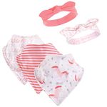 Hudson Baby Bandana Bib & Headbands Set, 5 Piece, Coral Unicorn, 0-9 Months