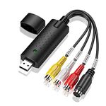 HDAKDDHG Audio Video Grabber USB 2.0, Plug & Play Audio Video Converter, Video Adapter for Editing, Hi8 VHS to DVD, Digitize for Mac and Windows 10 with Scart/AV Converter Adapter