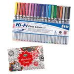 Stic 20 Fineliner Free Mandala Book Doodle Colouring Fine Liner Point 0.5mm Coloured Pens Set Assorted Art Markers Sketch Colours Micro tip sketching doodling calligraphy lettering adults anime sketch