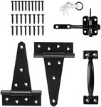 HILLMASTER Heavy Duty Gate Latch Door Handle Hardware Kit for Wooden Fence, Self-Closing Gate Latch with Pull String, Decorative Metal Gate Pull Handle, 2 Pack 6in T-Strap Gate Hinges, Black Finish