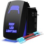 MicTuning LS083001-HF, Laser Roof LED Light Bar On-Off Rocker Switch with Jumper Wire, 5 Pin, 20 Amp, 12V LED Lights, Blue