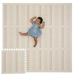 CHILDLIKE BEHAVIOR XXL Baby Play Mats, 72”x72” Puzzle with 9 Foam Tiles, Crawling Mat with Interlocking Tiles, 24”x24” Puzzle Mat Pieces, Neutral Playmat for Toddlers & Infants Play Pen - Beige