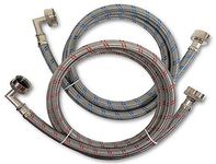 Premium Stainless Steel Washing Machine Hoses with 90 Degree Elbow, 5 Ft Burst Proof (2 Pack) Red and Blue Striped Water Connection Inlet Supply Lines