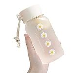 DASNTERED Small Daisy Water Bottles, 500ml Plastic Transparent Frosted Water Bottle, BP-A Free, Portable Reusable Leak-Proof Water Bottle With Rope for School Travel(Matte 4 Flower)