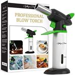 Spicy Dew Blow Torch - Creme Brulee Torch - Refillable Professional Culinary Kitchen Torch with Safety Lock and Adjustable Flame - Chef's Butane Torch with Fuel Gauge - Cooking Food Torch