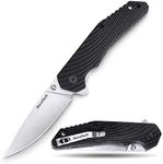 DURATECH Folding Pocket Knife, 3-1/4" Satin 8CR13MOV Blade, Black Wavy Grain G10 Handle with Liner Lock Knife For EDC