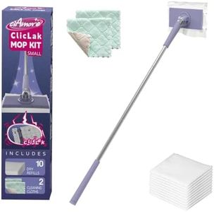 ClicLak Mini Sweeper, Instantly Attach & Remove Cloth Without Touch, Small Clamp Clip Duster with 10 Cleaning Pads, Dry and Wet Easy Use for Kitchen Bathroom Wall Mirrors