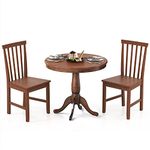 Giantex 3-Piece Wood Dining Table Set, Rustic Style Kitchen Table Set for 2-Person, Round Table with 2 Chairs, Walnut Finish Furniture Set Dinette Set for Kitchen, Dining Room, Breakfast Nook