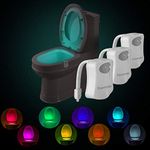 Powerole Motion Toilet Light - 3 Pack Waterproof Toilet Night Light, 8 Colors Changing, Automatic Sensor Night Light Lamp Light Up Toilet Bowl/Seat, Battery Operated Bathroom Accessory