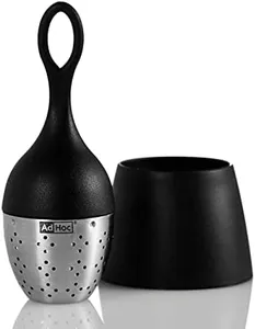 AdHoc Flotea Floating Tea Infuser – Loose Leaf Tea Strainer with Fine Mesh Filter – Includes Drip Stand – Reusable, Dishwasher Safe – Space for Leaves to Expand – Compact Travel Tea Accessory