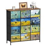 VEDECASA Dresser for Bedroom with 12 Drawers Van Gogh Dressers & Chests of Drawers Tall Fabric Storage Cabinet with Metal Frame for Bedroom Living room Entryway Closet Nursery