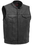 First Mfg Co - Sharp Shooter - Men's Bike Riding Leather Vest – Classic Club Style Black Vest – Mesh Lining Vests With Concealed Pockets.