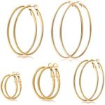 Senteria Large Gold Hoop Earrings for Women Girls 5 Pairs 316L Stainless Steel Hoop Earrings Set Sterling Silver Thin Gold Hoop Earrings Lightweight Hypoallergenic (30MM 40MM 50MM 60MM 70MM)