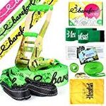 Barefoot Slackline Kit 60ft (18m) Complete Set Including, Ratchet, Training Line, Bark Protectors & Instructions! Designed for both Kids & Adults - (Neon Green)