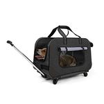 GJEASE Pet Rolling Carrier with Wheels for Up to 35 LBS(Upgrade Material-Sponge Filling),with Durable Handle and Flexible Wheels,Breathable and Collapsible Rolling Carrier for Small & Medium Pets