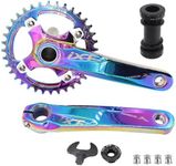 DJC Bike Crankset 104BCD with Chainring BSA Bottom Bracket with Spindle for MTB 1x 2X 3X Speed Mountain Bike Black Red Oilslick 170mm 175mm (170mm Oilslick, Round 36T)