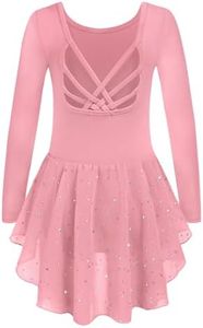 Arshiner Girls Long Sleeve Ballet Leotards with Shinny Skirts Criss-Cross Back Dance Dresses