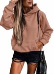 SHEWIN Womens Sweatshirts Casual Long Sleeve Fleece Hooded Pullover Sweatshirt Lightweight Cute Fall Tops Outfits Loose Hoodies for Women,US 12-14(L),Light Brown