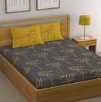 Huesland by Ahmedabad Cotton 144 TC Cotton Bedsheet for Double Bed with 2 Pillow Covers - Grey and Yellow