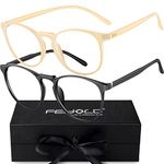 FEIYOLD Blue Light Blocking Glasses Women/Men,Retro Round Anti Eyestrain Computer Gaming Glasses(Black+Beige)