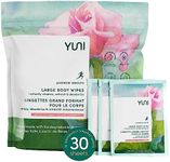 YUNI Beauty Large Body Wipes (Rose Cucumber, 30 Count) Super Soft Moist Showerless Wipes that Cleanse & Deodorize - On-the-Go Waterless Body Cleanser - Biodegradable Individually Wrapped Body Wipes