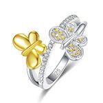 Psiroy 925 Sterling Silver Created Citrine Filled Cute Butterfly Ring for Women Size 7