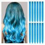 12 PCS Blue Hair Extensions Clip In for Kids Girls Women, 22" Blue Hair Extensions Highlights Hair Extensions, Synthetic Straight Hair Piece DIY Girls Hair Accessories on Daily Party(12 PCS Blue1)