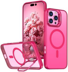 ELEPIK for iPhone 16 Pro Max Case, [Compatible with MagSafe] [Military-Grade Protective] [Built-in Adjustable Stand] Slim Protective Matte Silicone iPhone 16 Pro Max Phone Case, Hot Pink