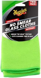 Meguiar's Glass Cleaning Cloth - No Smear Glass Cloth - Non-Scratching, 100% Lint Free, Machine Washable and Reusable Cleaning Cloth for Glasses, Windows and Mirrors - Twin Pack - 400 x 400 mm