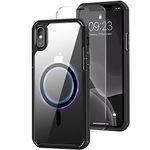 Amizee Magnetic Case Compatible with iPhone X Case/iPhone Xs Case [Compatible with MagSafe] with Screen Protector Clear Back Shockproof Protective Phone Case (Black)